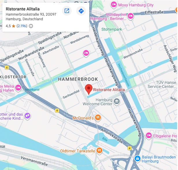 Ristorante Alitalia auf der Google Map